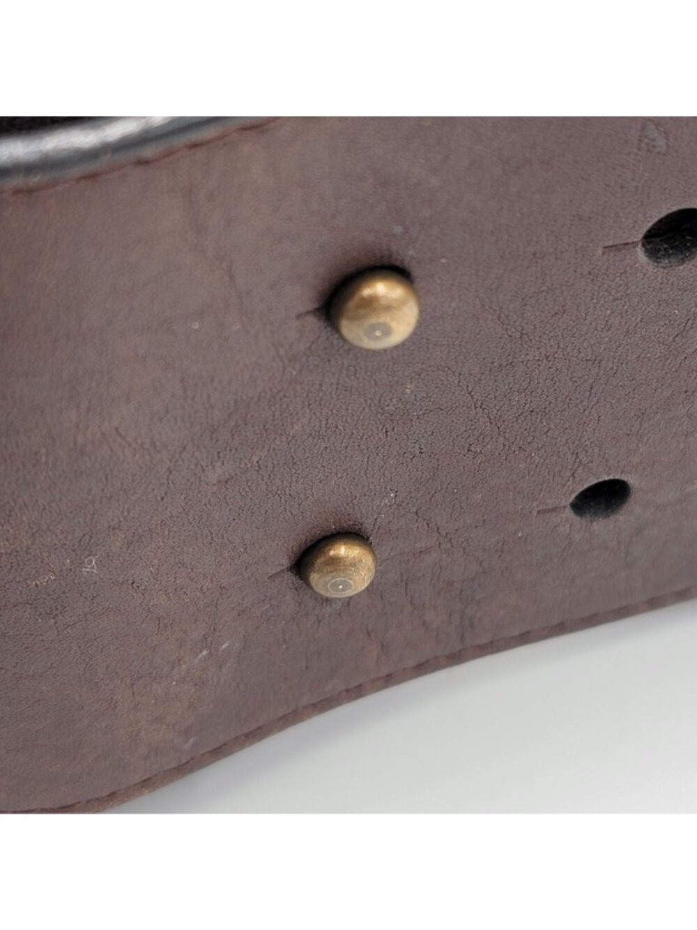 Vintage Wide Brown Leather Belt With Brass Accents Adjustable Design Made In Chi - Picture 4 of 12